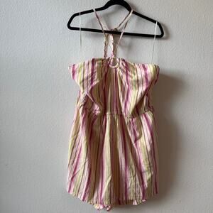 Striped green and pink romper